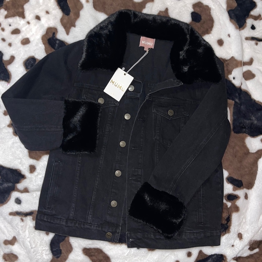 Show Me Your Mumu Denver Denim Jacket with Faux Fur Size Large New With Faux Fur